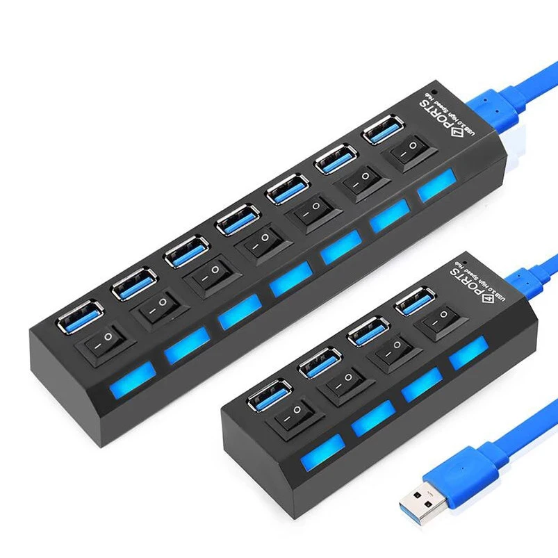 USB Hub 3.0 4 7 Port Multi Splitter Use Power Adapter Multiple Expander 2.0 USB3 Hub with Switch for PC
