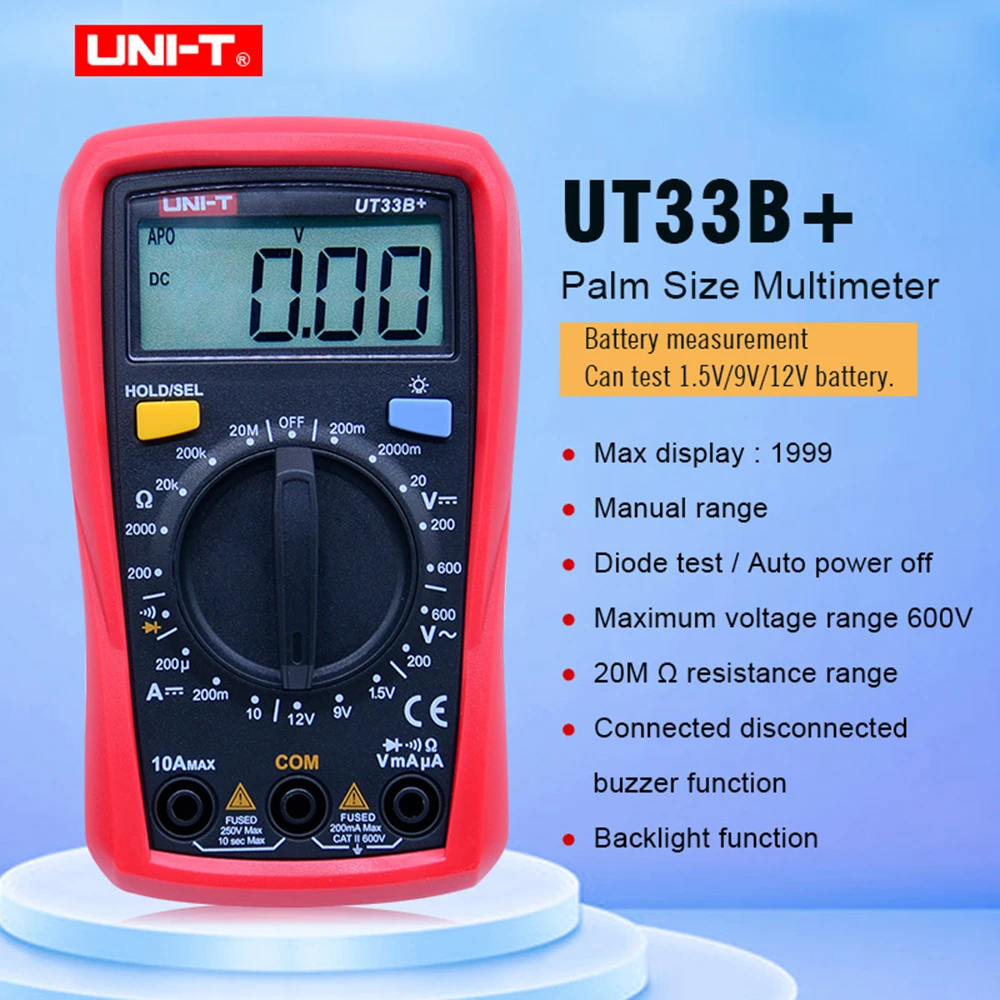 UT-33B+ LCD Backlight Voltage Meter AC DC Current Resistance +2mF Capacitance NCV Tester Digital Multimeter