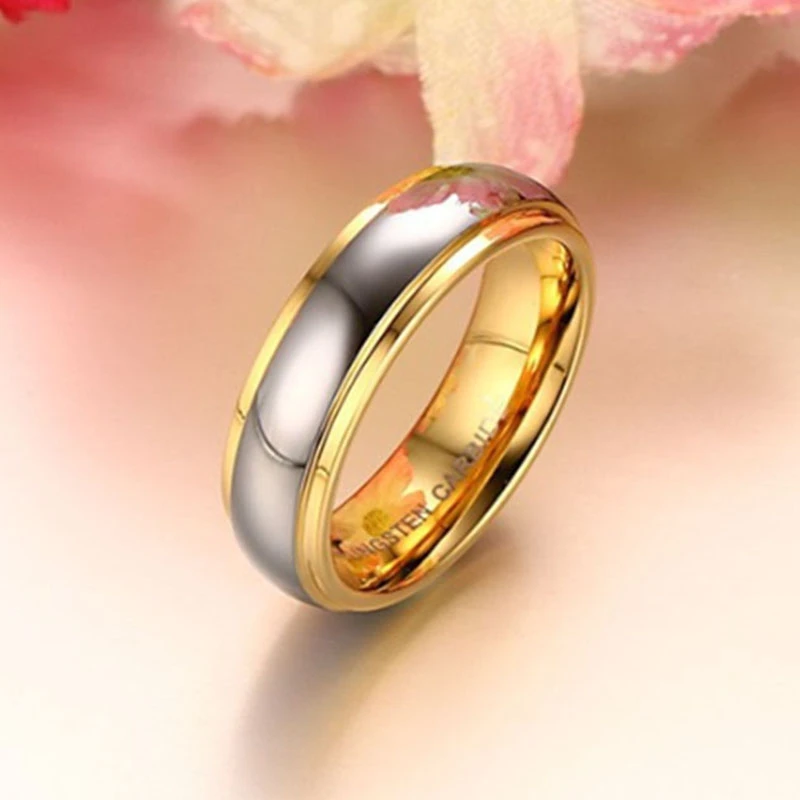 Wedding rings  gold plating  couple wedding band stone tungsten ring