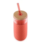Wholesale 20oz Glass Tumbler With Straw Silicone Sleeve Bamboo Lid