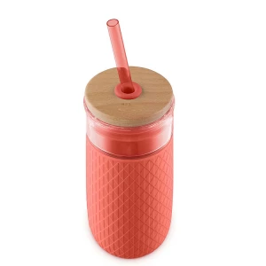 Wholesale 20oz Glass Tumbler With Straw Silicone Sleeve Bamboo Lid