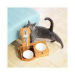 Wholesale Bamboo Pet Bowl Adjustable Automatic Pet Water Food Feeder