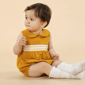 Wholesale childrens wear 2021 baby clothes spring and summer new female baby one-piece harlequin cotton linen