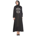 Wholesale Custom Embroidery Design Women Islamic Clothing Dubai Black Abaya With Zipper