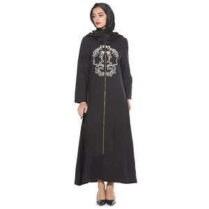 Wholesale Custom Embroidery Design Women Islamic Clothing Dubai Black Abaya With Zipper