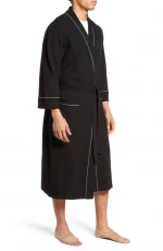 Wholesale custom made waffle knit robe with white binding Plain Men belted bathrobe nightwear