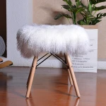 Wholesale Customized Removable Small Wood Stool Tibet sheep fur Sofa Round Ottoman Stool