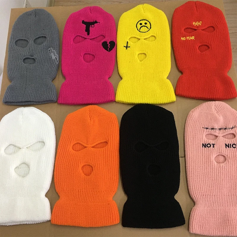 wholesale designer 3 hole knitted balaclava ski full face cover with custom logo winter head wrapper ski mask for adult