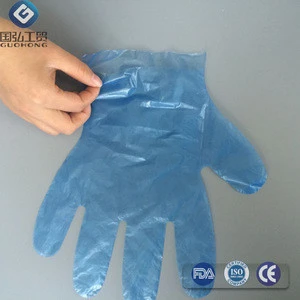 Wholesale disposable blue color PE or poly gloves with embossed clear blue pe glove