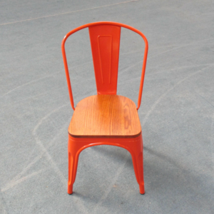 wholesale french metal iron red industrial chair with solid oak wood seat