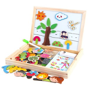 Wholesale high quality Wooden Magnetic Drawing Board Double-sided customized promotion educational toys Puzzle for Kids