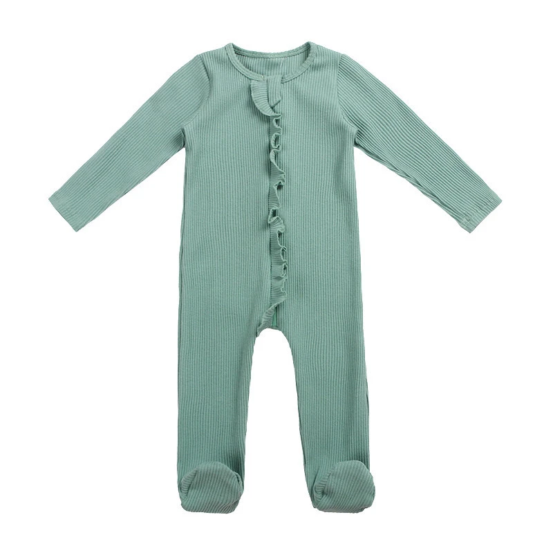 Wholesale OEM Autumn Boutique Thick Baby Girl &amp; Boy Clothes Long Sleeve Waffle Fabric Romper Snap Button Jumpsuit Baby Romper