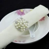 Wholesale Round Silver Plated Pearl Alloy Wedding Napkin Ring with Diamond Inlay