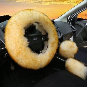 Wholesale skid resistance long wool furry car steering wheel cover