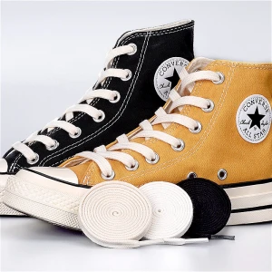 Wholesale Sneaker Accessories 1cm Width Pure Organic Cotton Shoelaces Custom Shoe Laces Canvas Creamy White Flat Shoe Lace