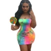 Wholesale women summer clothes halter dye bodycon neon dress stretch satin mini dress