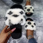 Winter flat-heel one-line plush slippers women plus size hot sale home cotton slippers