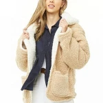 women's jackets coats dual layer faux shearling open front pactch pocket hooded coat women