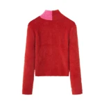 Womens Autumn Slim Knit Half Zipper Sweater Custom Logo Casual Long Sleeve Top Turtleneck Red Sweater Women