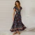 Import Womens Spring summer new white blue red V neck Beach Holiday Lace Printed bohemian dress floral casual dresses from China