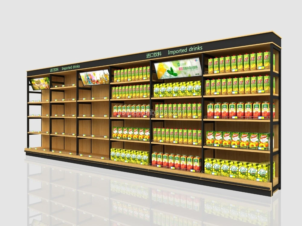 wood and steel combination supermarket displays/ knocked-down display shelf