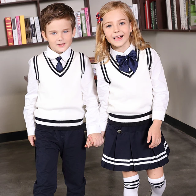 Woven child dress school uniform Primary/Middle school uniform suit Sweater Vest design school uniform For Spring And Autumn