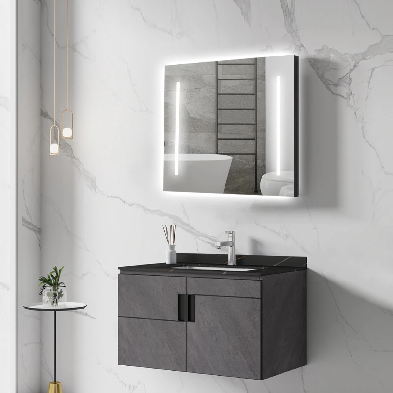 YIDA Modern Luxury European Style Plywood Light Mirror Single Sink Wall Mount Bathroom Cabinet Vanity for Hotel