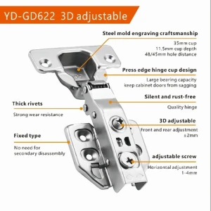 YOUDO Bisagras Rectas 35 mm Automatic Closing Cabinet Hinge Soft Close Frame Hinge 3D Adjustable Hinge for Door