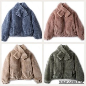 YRM010 Factory Direct Sale Teddy Wool Fabric Casual Style Warn Winter Jacket and Scarf Set can customize other style