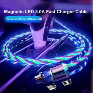Zooming 1M 2M LED Magnetic Fast Charging Flowing Light Phone Accessories Cable USB Cable Data Luminous Micro Lighting Data Cable