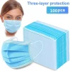 Disposable Face Covers, 3-Ply Safety and Breathable Mouth Covers for Personal Health Air Pollution with Blue Colors