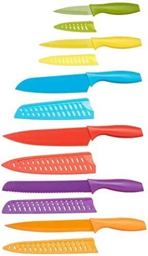 12-Piece Color-Coded Kitchen Knife Set, 6 Knives with 6 Blade Guards, Multi-color
