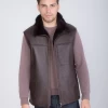 Brown Man Sheepskin Gilet With Pockets And Zipper Closure,100 Percent Natural Brown Fur
