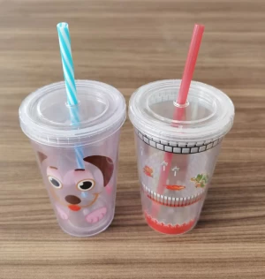 FDA test straw 12OZ double-layer Plastic Cups logo cold drink PP Cups