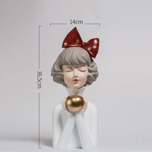 Small Bust Statue Home Decoration Resin Statue Polka Dot Girl Blowing Bubbles Figurine Sculpture