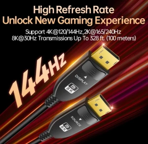 8K Fiber Optic DisplayPort 2.1 Active Optical Cable-54Gbps