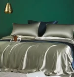 100% Mulberry Silk Bedding Set Luxury Color Block 500TC Soft Skin‑friendly Bed Linen