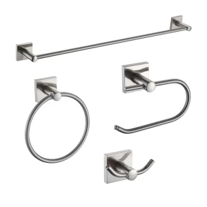 Square Design Bathroom Sanitary Wall Mounted Brushed Nickel Zinc Alloy 6 Pieces Bathroom Accessories Hardware Set