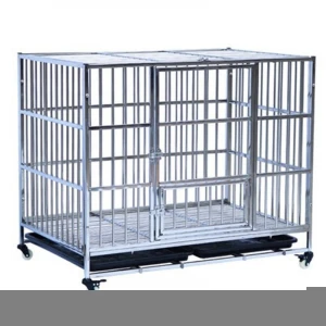 High quality fold 202 Stainless steel dog cage for large dogs with wheels metal kennel