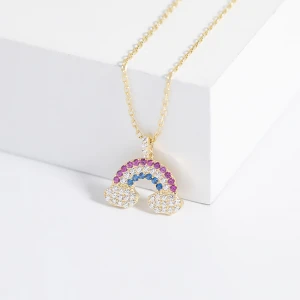 14k gold plated pure silver 925 sterling cubic zirconia rainbow necklace pendants colorful cloud charms choker for apm Morocco