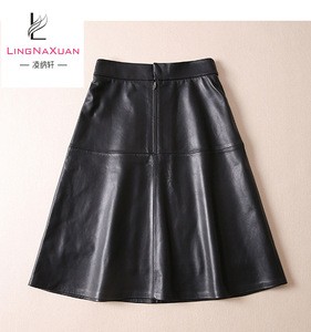 2018 Winter Short mini pleated Genuine Leather Fashion Skirt