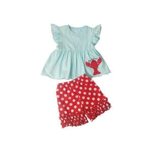 2019 Summer Popular Sleeveless Lobster Cotton Dress And Red Polka Dot Ruffle Shorts Baby Clothing Sets For Infant