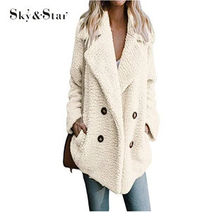 2019 Women Warm Thick Coat Plus Size Plush Long Sleeve Lapel Button Up Parka Outwear Jacket Overcoat with Pockets