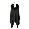 2020 New Arrival Europe Hot Sale Winter Windproof and Warm Plain Color Fur Collar Shawl Cloak