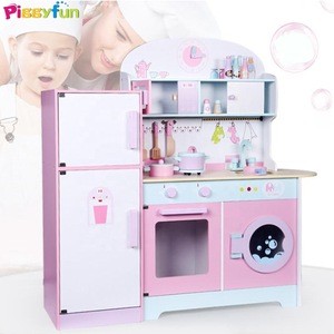 2020 New Arrival funny wooden toddler kitchen playsets with refrigerator AT11117