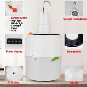 2020 Portable 30W 60W 100W LED Solar Rechargeable Emergency Light Bulbs With Remote Control