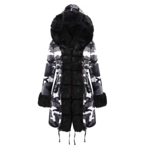 2021 casual street style plus velvet thick warm coat and long sections fur collar hooded coat