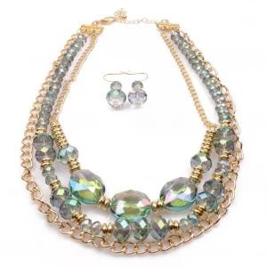 2021 Fashion Design Handmade Glass Beads Jewellery Multi Layered Necklace And Earring Set crystal jewelry necklace