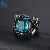 2021 Latest Fashion Natural Gemstone Big Blue Stone Diamond Stainless Steel Mens Rings