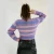 Import 2021 New Arrivals Spring Fashionable Women Eye-Catching Purple Striped Crew Neck Wool Sweater Coat from China